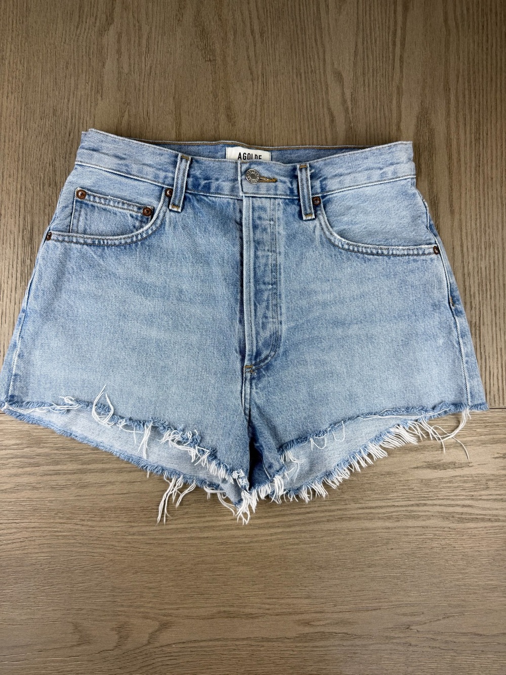 Agolde Mila High Rise Cutoff Denim Shorts Light Wash Raw Hem Women's 28